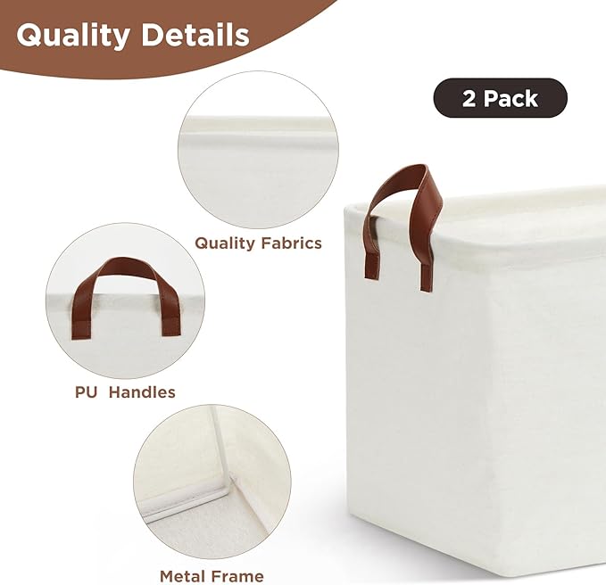 DULLEMELO Large Storage Bins for Towels, Decorative Fabric Storage Baskets Bins for Organizing Bedroom, Closet Organizers and Storage for Clothes, 19" L x 13" W x 11" H, Natural Color, 2-Pack