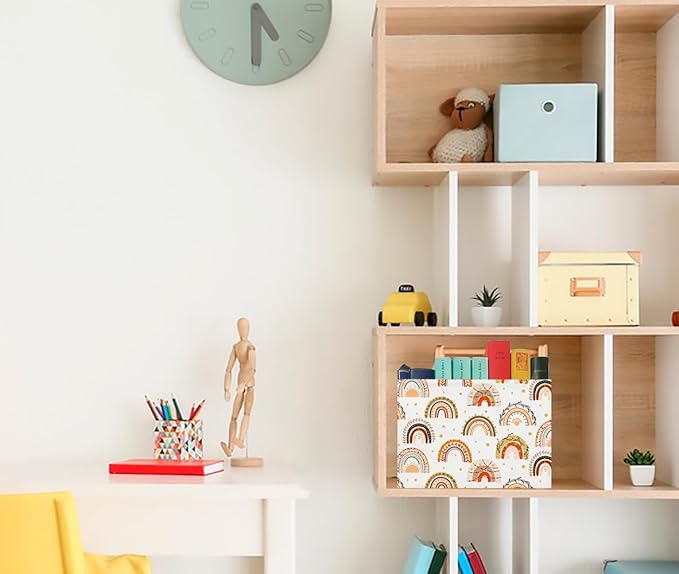 CLOCOR Rectangular Storage Basket Empty,Gift Basket for Kids,Waterproof Toy Bin with Handles,Room Decor(Boho Rainbow)