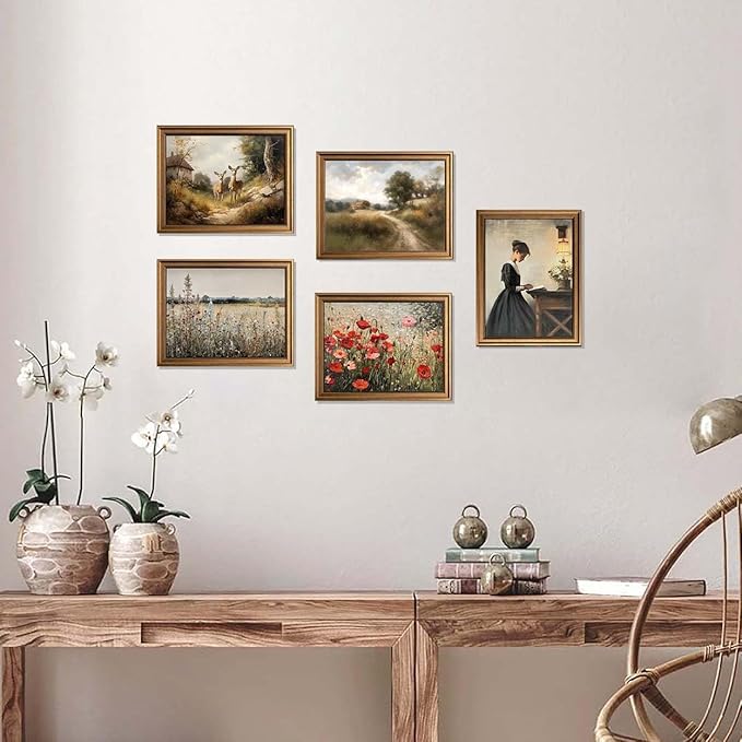 Gold Framed Wall Art Room Decor Classical Oil Painting Canvas Print Vintage Wall Art for Living Room Bedroom Decor (Young Girl, 16L" x 12W")