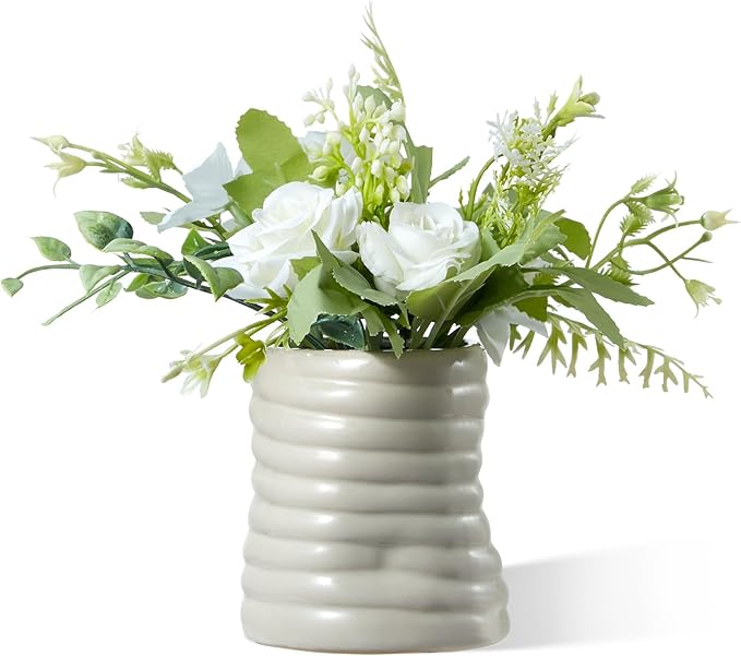 Small Fake Plants Potted Artificial Plants Indoor with Ceramic Pot Mini Faux Plants Artificial Greenery Flowers for Bedroom Bathroom Plants Home Office Room Coffee Table Decor