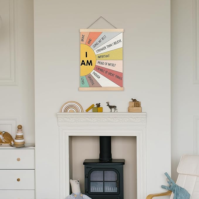 Supwhd Affirmation Wall Decor for Kids Boys Girls, I am Kind I am Brave Positive Affirmations Wall Decor, Affirmation Wall Art for Nursery Classroom Kids Bedroom 16x24