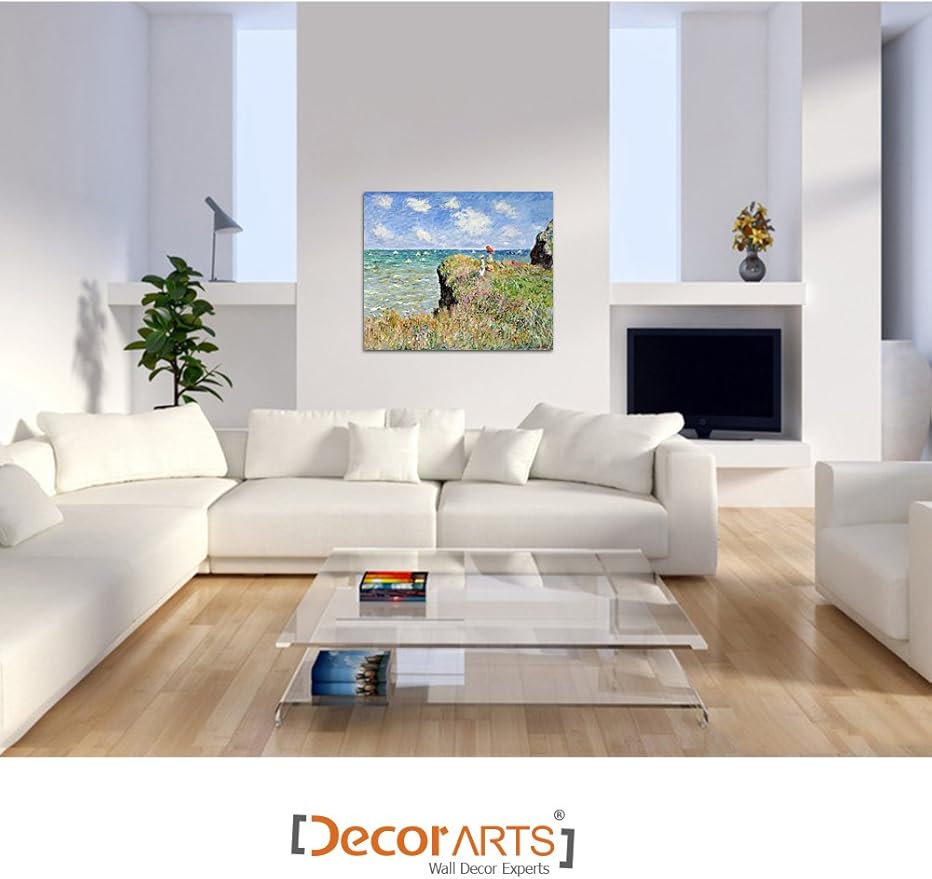 DECORARTS - The Cliff Walk At Pourville, Claude Monet Art Reproduction. Giclee Canvas Prints Wall Art for Home Decor 24x20