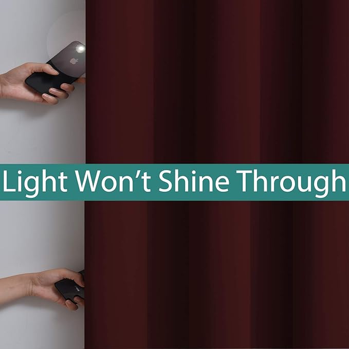 Yakamok Thermal Insulated 100% Blackout Curtains for Bedroom, Heat Blocking Drapes for Living Room(52Wx54L, Burgundy Red, 2 Panels)