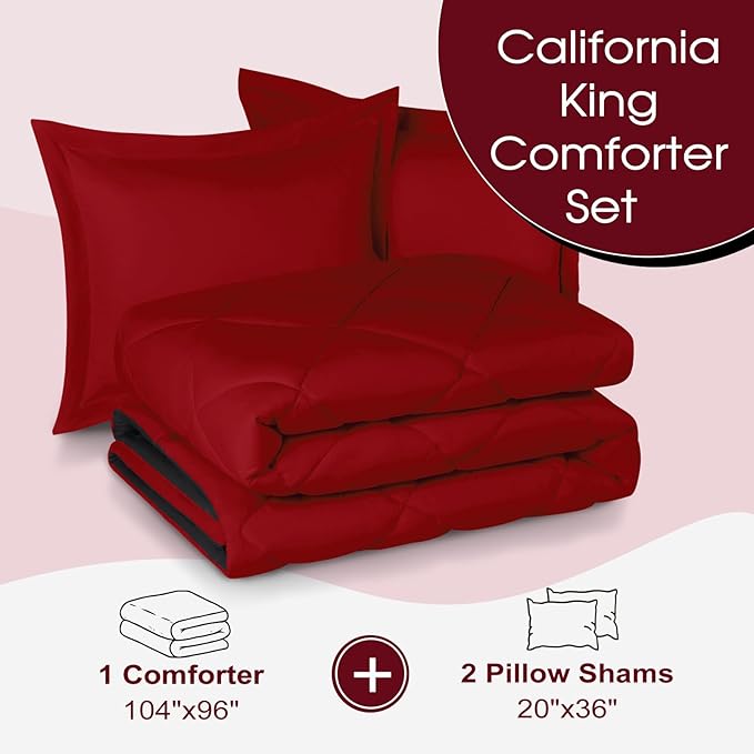 Basic Beyond California King Comforter Set, Red and Black Comforter Set California King for All Seasons, 1 Comforter 104"x96" and 2 Pillow Shams 20"x36"+2"