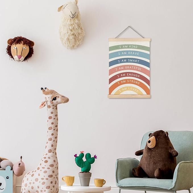 Supwhd Positive Affirmations Poster, I am Kind Brave Wall Art Poster, Boho Nursery Decor, Boho Rainbow Wall Art Decor for Kids Room Classroom Nursery Playroom, 12x16