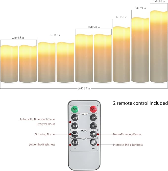 Halloween Flameless Candles Battery Operated LED Candles with Timer and Remote, Pack of 9 Real Wax Pillar Candles Flickering Candle for Home & Holiday Romantic Decor