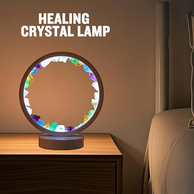 Runyansghi Chroma Gravel Night Lamp 8.6" Natural Healing Crystal Bedside Lamp USB Port 3 Colours Dimming Mode Bedroom Lamp Suitable Night Light for Living Room Bedroom Office Home Decor Ideal Gift