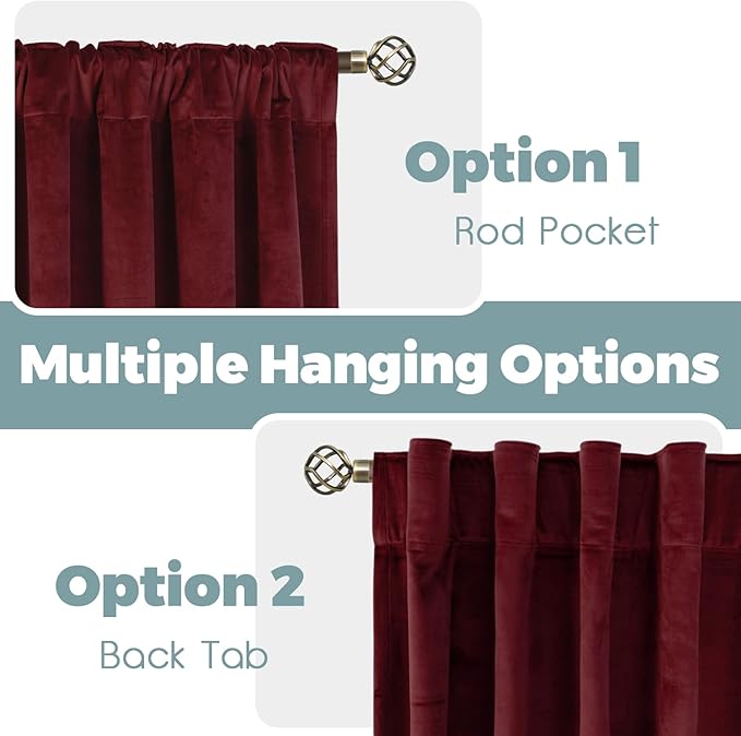 BGment Red Velvet Curtains 102 Inches Long for Living Room, Thermal Insulated Room Darkening Curtains Drapes Window Treatment with Back Tab and Rod Pocket, Set of 2 Panels, 52 x 102 Inch
