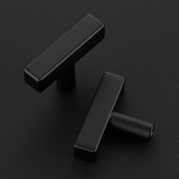 3 Pack Black Cabinet Knobs - Sqaure Bar Cabinet Pulls Matte Black Knobs for Kitchen Drawer Stainless Steel Dresser Pulls for Kitchen Hardware 2in Length Single Hole