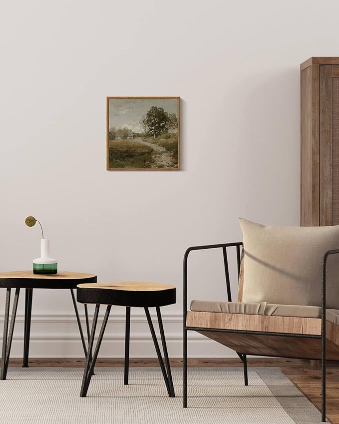 InSimSea Square Framed Canvas Wall Art, Landscape Rural Farmhouse Room Decor, Vintage Nature Classical Oil Painting Wall Prints Decor for Bathroom, Bedroom, Living Room 10"x10"