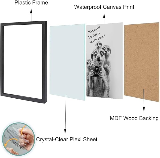 Frame Bathroom Wall Art, Black and White Meerkat Canvas Wall Art - Meerkat Painting with Camera - for Toilet Bathroom Animal Art- 11 "x 14"