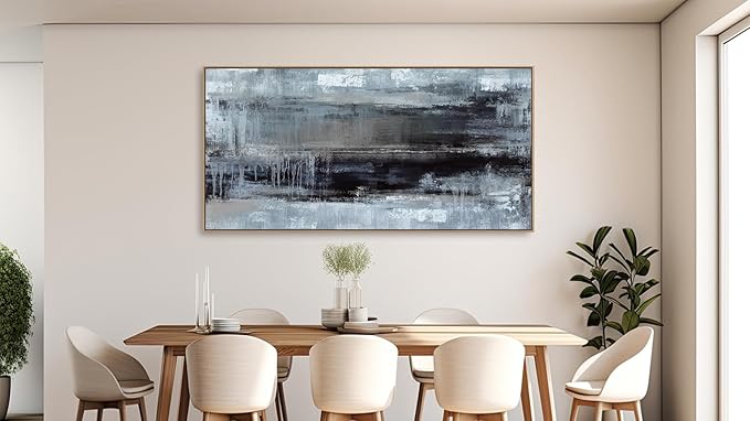 arteWOODS Abstract Framed Wall Art - Deep Blue Black Canvas Pictures Wall Decor Rustic Minimalist Vintage Painting Artwork Elegant Stylish Prints for Living Room Bedroom 48 x 24in Natural Wood Frame