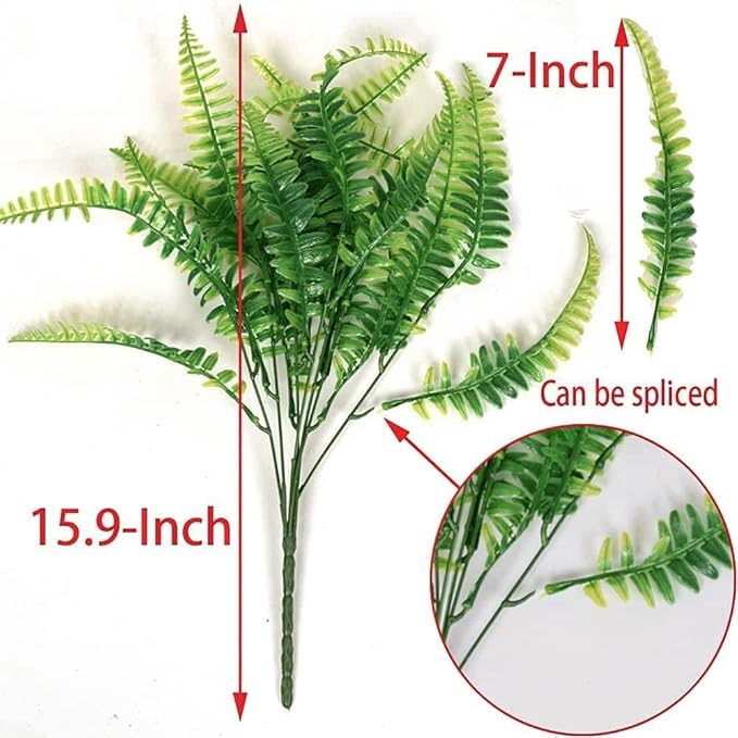 4pcs Outdoor Artificial Plants Fake Boston Fern Plant Artificial Ferns for Outdoor UV Resistant Plastic Plants (4, Green)