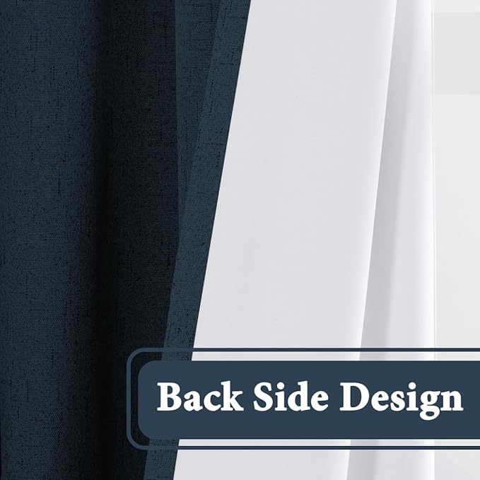 H.VERSAILTEX 100% Blackout Curtain for Bedroom 84 Inches Long Grommet Linen Face Full Light Blocking Curtain Drape for Living Room Thermal Insulated Linen Look Curtain 1 Panel, 52" W x 84" L, Navy