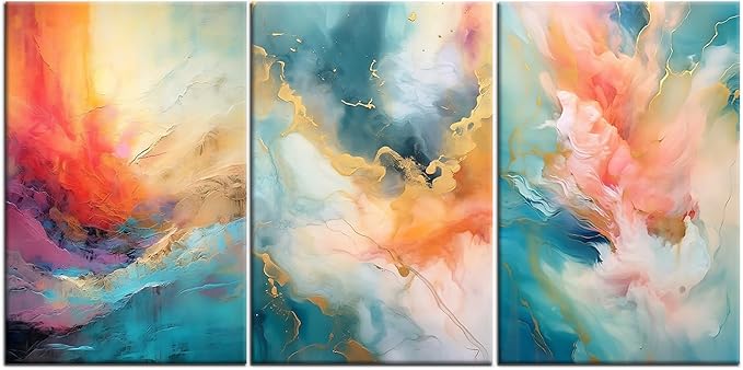 Abstract Posters Canvas Wall Art Home Decor 3 Pieces Colorful Pictures Print Rendering Painting Artwork for Modern Home Living Room Office Hotel Wall Decoration Stretched and Framed [48''Wx24''H]