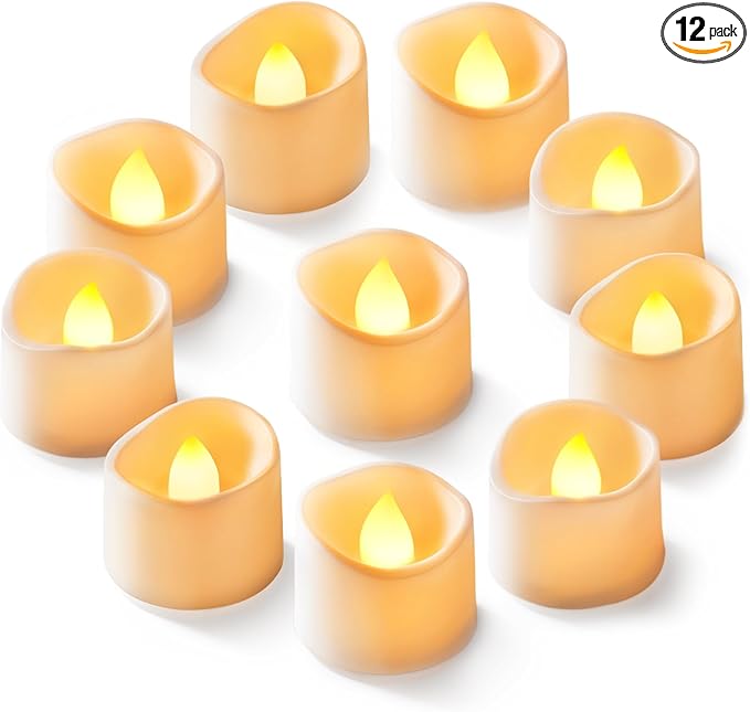 Homemory 12-Pack Flameless LED Tea Lights Candles Battery Operated, 200+Hour Fake Electric Candles TeaLights for Votive, Aniversary, Wedding Centerpiece Table Decor, Funeral, Halloween, Christmas