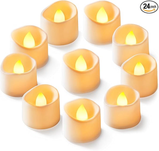 Homemory 24-Pack Flameless LED Tea Lights Candles Battery Operated, 200+Hour Fake Electric Candles TeaLights for Votive, Aniversary, Wedding Centerpiece Table Decor, Funeral, Halloween, Christmas