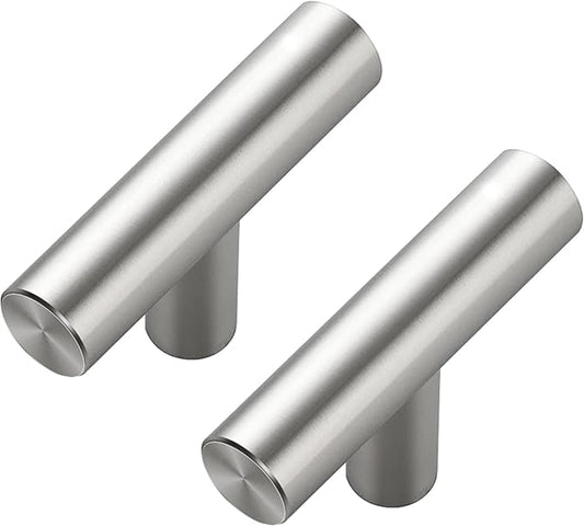 30 Pack Brushed Nickel Cabinet Knobs - Kitchen Silver Pulls for Drawer Stainless Steel Dresser Hardware 2in Length Single Hole T Bar, RDT50LS30