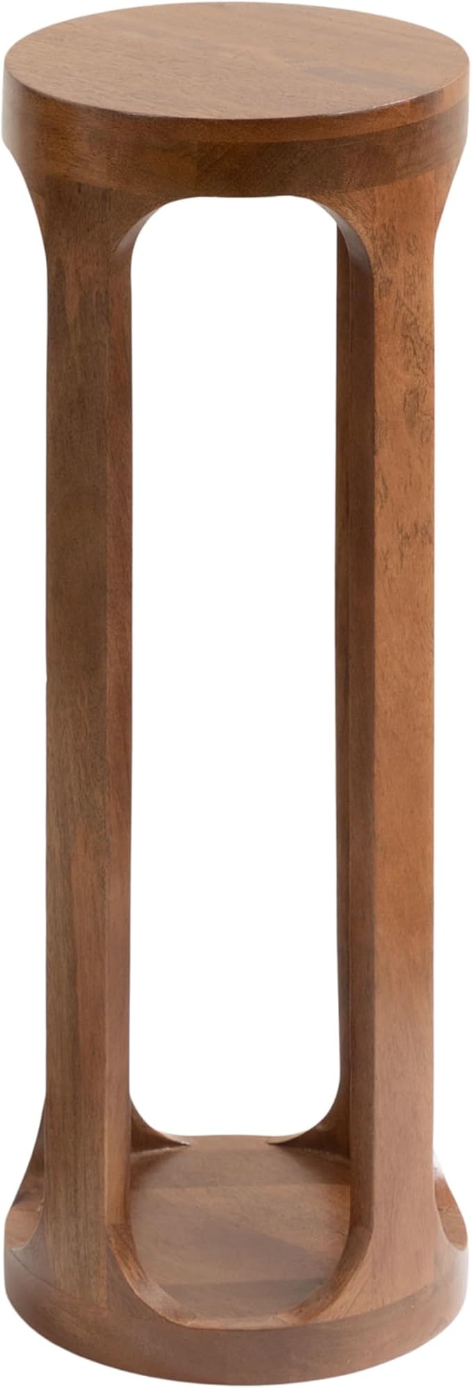 Kate and Laurel Dahl Wooden Round Drink Table; 8 x 23; Walnut Brown; Mid-Century Modern Circle Wood Accent Pedestal Table for Living Room Plant Stand or Small Bedroom Nightstand