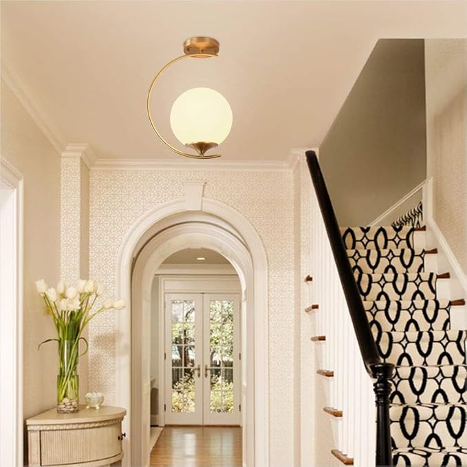 Modo Lighting Modern Flush Mount Ceiling Light Mid Century Industrial Chandeliers Antique Brass Ceiling Pendant Light Glass Globe Hanging Lights