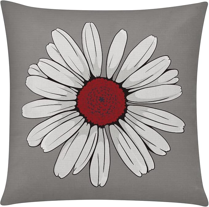 COMMINY Red Grey Pillow Covers 18x18 Set of 6 Decorative Burgundy Daisy Throw Pillow Cover for Couch Modern Farmhouse Cushion Pillow Case for Living Room Patio Home Decor