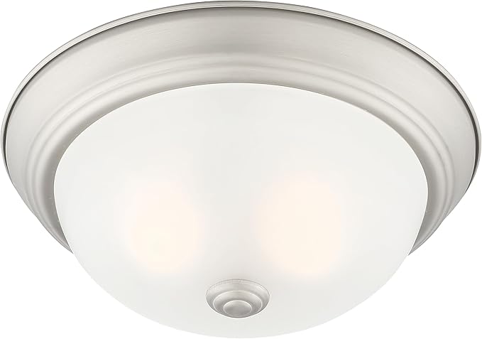 DESIGNERS FOUNTAIN Reedley 2-Lights Flush Mount Ceiling Light, 13 Inch Lighting Fixture for Kitchen, Bedroom, Bathroom, and Hallway, Pewter/White with Etched Glass, 1257M-PW-W