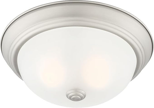 DESIGNERS FOUNTAIN Reedley 2-Lights Flush Mount Ceiling Light, 13 Inch Lighting Fixture for Kitchen, Bedroom, Bathroom, and Hallway, Pewter/White with Etched Glass, 1257M-PW-W