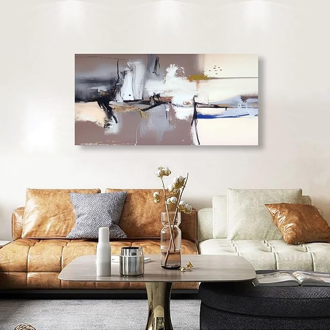 Black and White Ink Abstract Wall Art Print Oil Paintings Abstract Canvas Wall Art for Living room Office Bedroom Modern Brown Pictures Wall Decor Artwork Waterproof Ready to Hang - 20in * 40inch