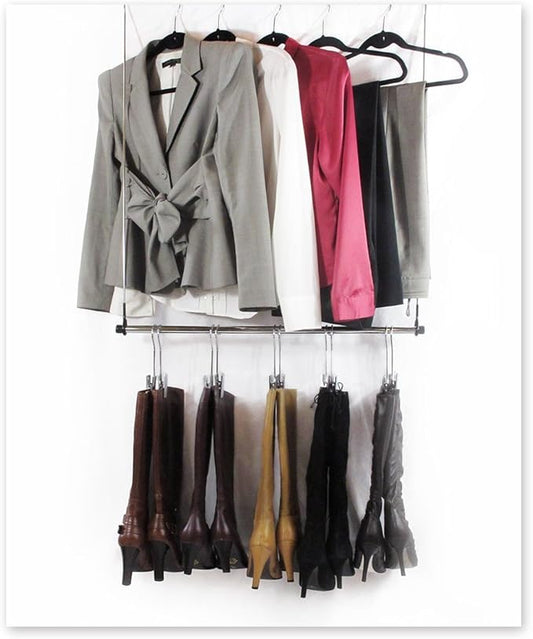 Hanging Boot Rack-Closet Doubler with Boot Storage System, NO Tools Required, fits on Any Closet Rod (Comes with 6 Silver Hangers)