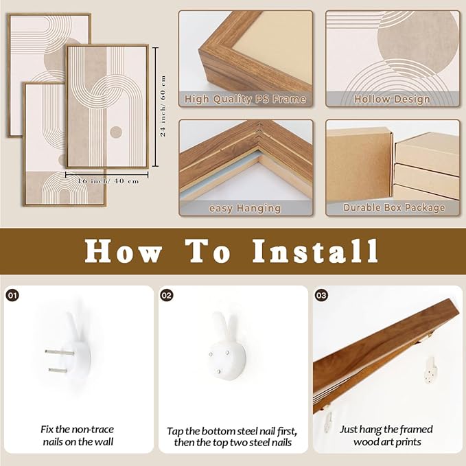 ANHUIB Neutral Wall Art Modern Boho Wall Decor Abstract Line Artwork 16x24 Inch Set of 3 for Living Room Bedroom Dining Room