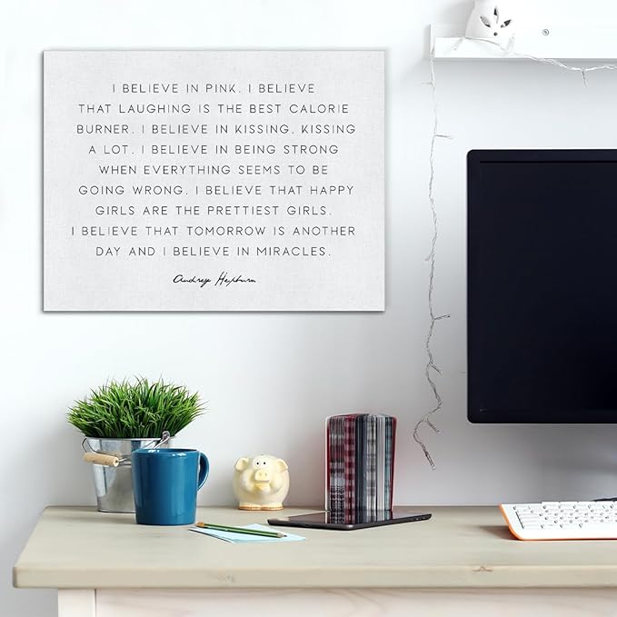 Inspirational Canvas Wall Art I Believe in Pink Motivational Quotes Canvas Print Framed Painting Artwork Home Office Wall Decor 15x11.5 Inches