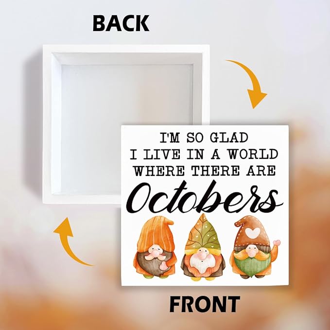 Fall Wood Sign, Gnome Decor, Rustic Farmhouse Fall Decoration, Autumn Thanksgiving Wooden Decors, Home Office Decor Tabletop, I'm So Glad I Live in A World Where There are Octobers Wood Signs A12