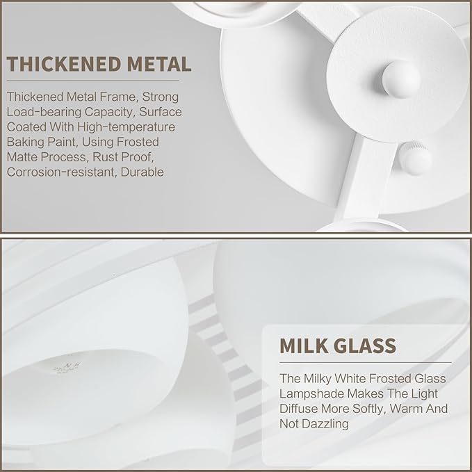 Modern Industrial Frosted White Round Semi Flush Mount Ceiling Light Fixture,Close to Ceiling Lamp Lighting Fixture With Globe Milk Glass Cover,for Kitchen Master Bedroom Living room Hallway（12.79 in）