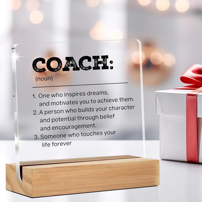 Best Coach Gifts - Thank You Gifts for Coach - Coach Gifts for Women Men - Coach Definition Clear Desk Sign Decor Home Office Desk Decor (4 x 4 Inches)