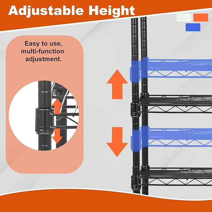 PayLessHere | 3-Tier Wire Shelf with Wheels | 23"x13"x31" | Black | Adjustable Racks | Heavy-Duty Storage Shelves, Holds Upto 170 lbs | Rust-Resistant, No-Tool Assembly | for Home, Garage Shelving