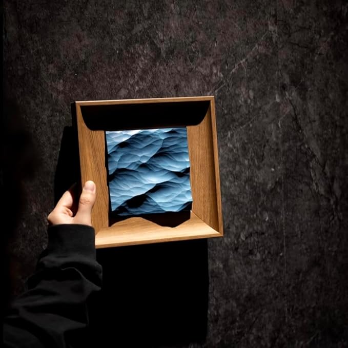 wall decor with Wave Carving Design, Creative Bedroom Decor,Wall decoration,wooden wall art. blue ocean-themed, handcrafted, new-home décor,gift for housewarming, Desk accessory（walnut-7.87in）