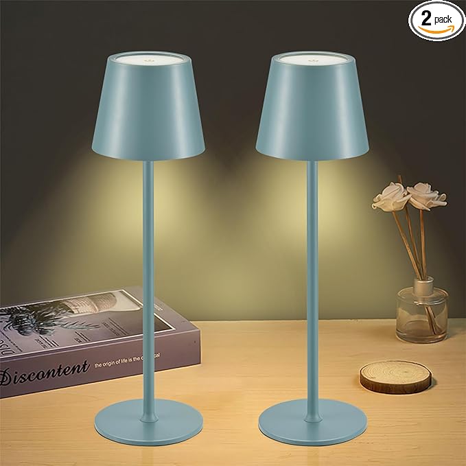 Cordless Table Lamps USB Rechargeable Simplicity Desk Lamp Built-in 4600 mAh Battery LED Battery Operated lamp with Touch Control Table lamp - Bedroom/Desk/Reading/Patio(2Pack-Light Blue)
