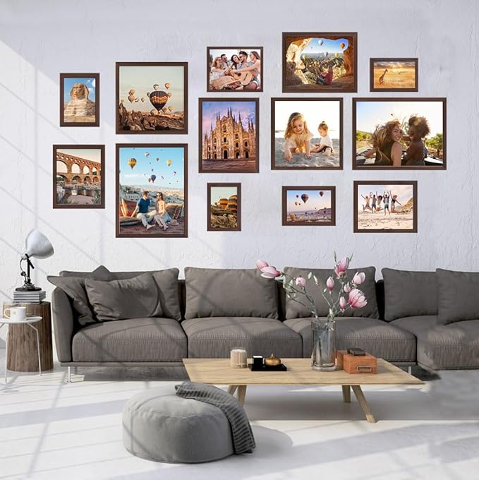 8x8 Picture Frames Brown Woodgrain,Made of Real Glass for 8x8 Rustic Natural Wood Frames Set of 3, Poster/Art Frames,Wall Tabletop Display Gallery Family Memorial Pic Frame Gift