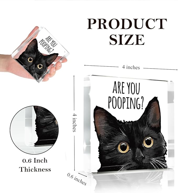 Are You Pooping Funny Sign，Black Cat Decor, Cat Bathroom Acrylic Decor，Home Decor Bathroom Creative Gift Cat Gifts for Women Cat Lovers，Funny Decorate Retro for Home Toilet