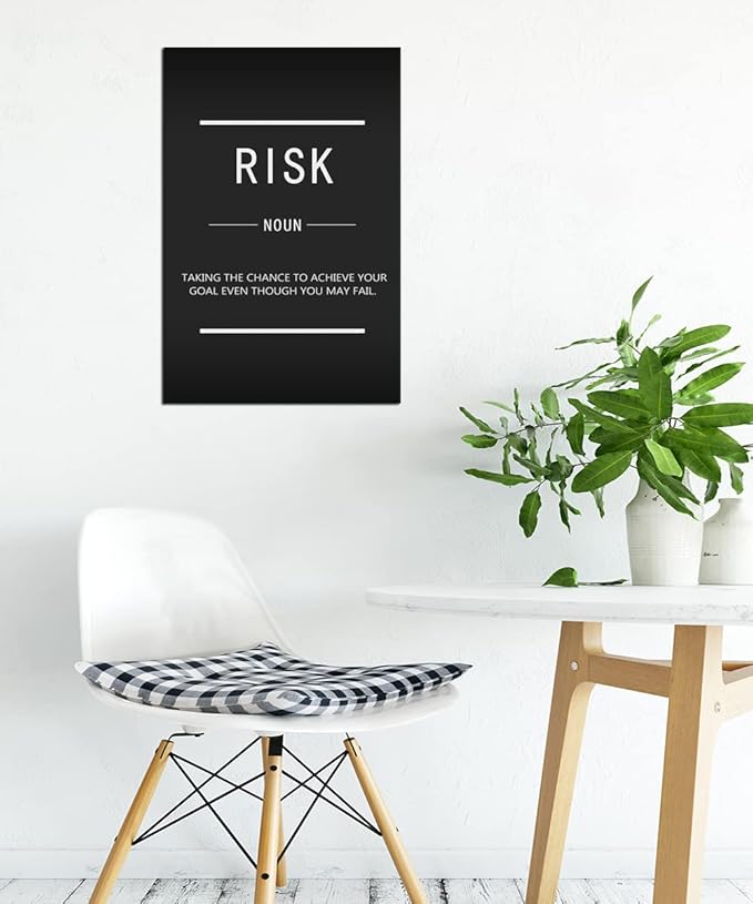 Risk Noun Inspirational Wall Art Inspirational Posters Inspiration Pictures Inspiring Entrepreneurs Quote Home Wall Decoration Office Decoration Print Artwork Frame Ready to Hang[12''W X 18''H]