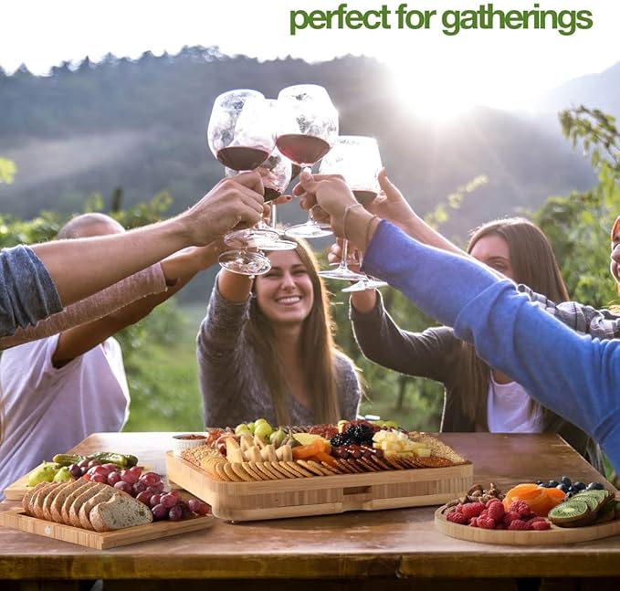 Bamboo Charcuterie Boards Gift Set - Simple Meat and Cheese Board Set with Charcuterie Board Accessories, Valentines Day Gifts for Her, Unique House Warming Gifts New Home - Home it