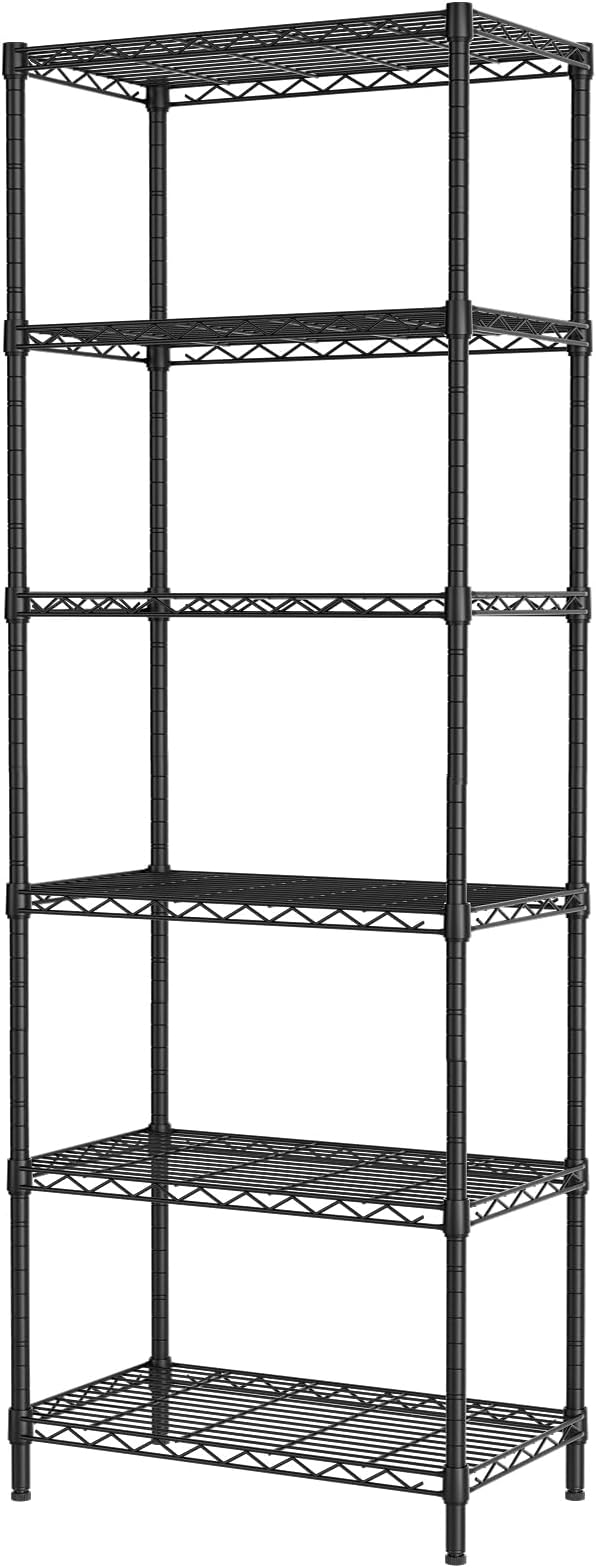 SINGAYE 6 Tier Adjustable Storage Shelf Wire Shelving Unit Metal Shelves Standing Closet Bathroom Organizers Pantry Kitchen Garage Laundry Room Organization Home Rack 12" D X 22" W X 69.5" H Black