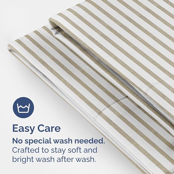 King Pillow Cases Set of 2 - Ultra Soft Hotel Quality Pillowcase Covers - Comfy, Cozy & Wrinkle Free - Shrinkage and Fade Resistant - Machine Washable Pillow Protectors - 2 Piece Set - Beige Stripes 2