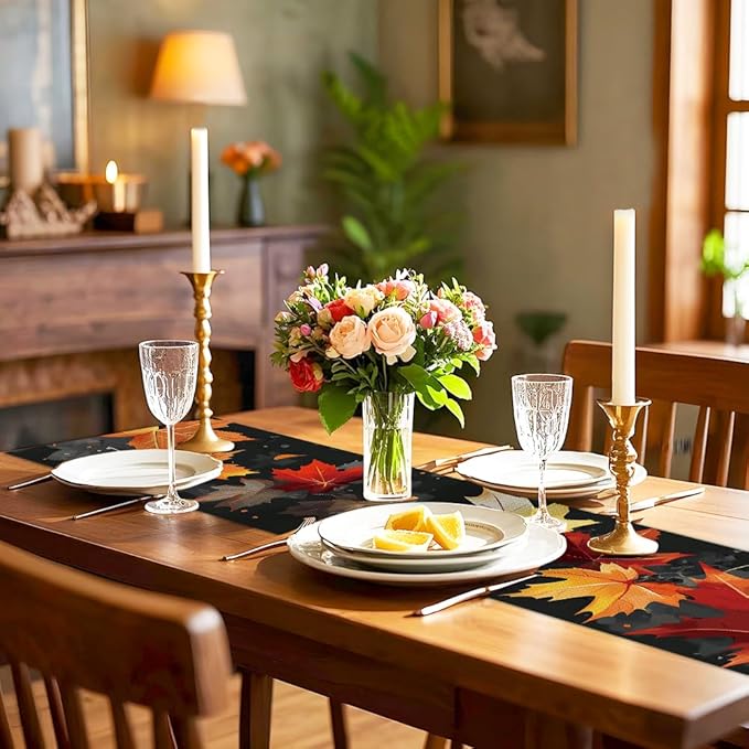 ANNA QUEEN Fall Maple Leaf Table Runner 13 x 72 Inch for Dining Table, Table Runner for Seasonal Autumn Kitchen Dining Table Decoration for Home Party Decor Table Decoration Thanksgiving Harvest