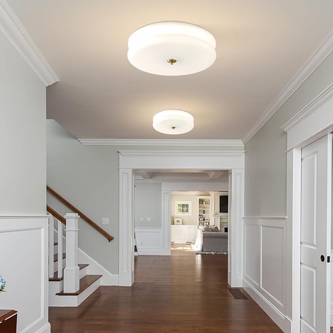 KCO Lighting Modern Hallway Ceiling Lights Milk White Glass Flush Mount Ceiling Light Large Round LED Ceiling Light with Remote Vintage Gold Bathroom Ceiling Lights