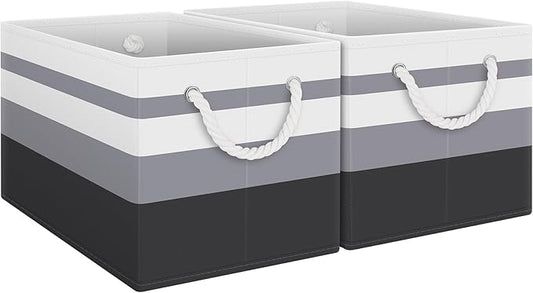 Fab totes Storage Bins [2-Pack], Foldable Storage Baskets for Organizing Toys, Books, Shelves, Closet, Large Storage Box with Rope Handles, Sturdy Organizer Bins,Gradient Grey