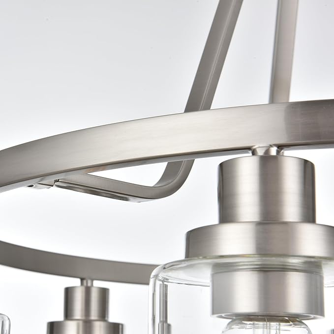 MELUCEE 6 Lights Round Chandelier Brushed Nickel Island Lighting Dining Room Lighting Fixtures Hanging Glass Pendant Light for Kitchen Living Room Bedroom