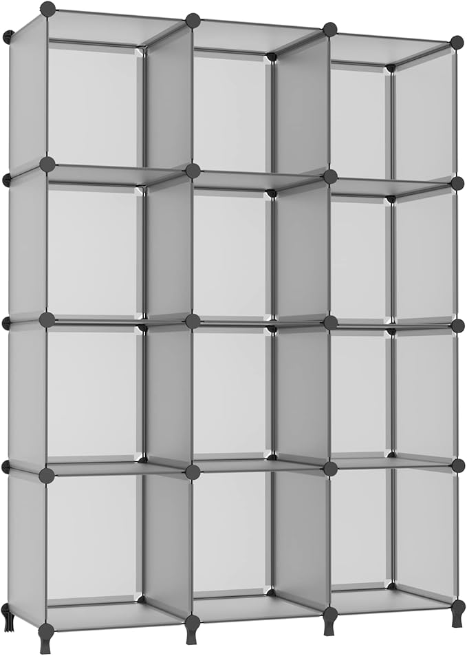 AWTATOS Cube Storage Organizer Closet Storage Cubes Shelves Bookshelf Clothes Organizer DIY Plastic 12 Cube Shelves for Home, Bedroom, Grey ULPZ022