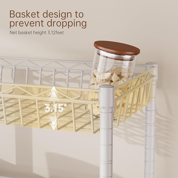 4 Tier Basket Shelf Wire Shelving Unit Adjustable Storage Shelves Big Basket Rack for Garage Kitchen Office Pantry Corner 17.2" Dx12.2 Wx50 H White