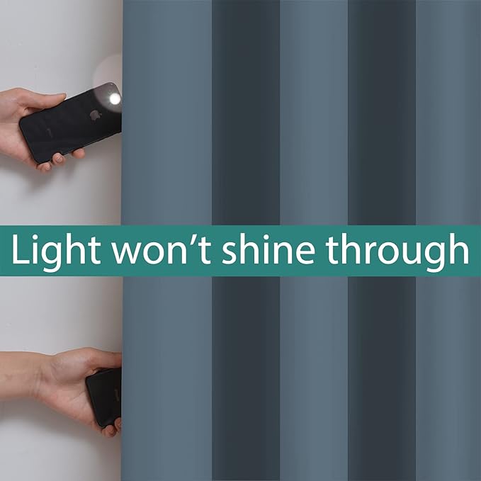 Yakamok 100% Blackout Lined Panels, Room Darkening Thermal Insulated Blackout Curtains for Bedroom, Heat Blocking Drapes for Living Room(52Wx45L, Stone Blue, 2 Panels)